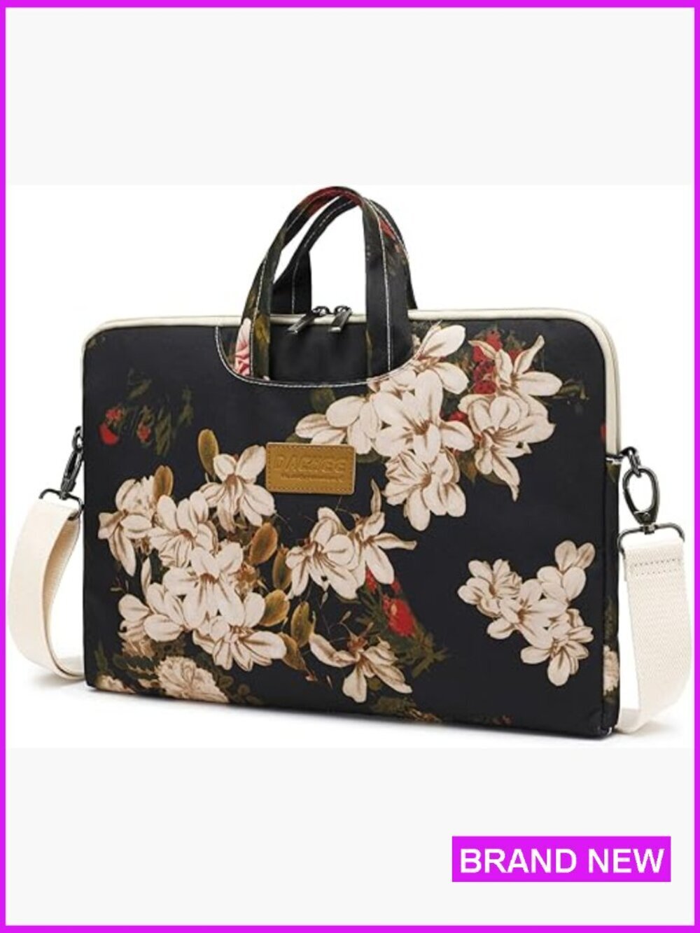 Floral Laptop Messenger Bag for 15.6 inch Macbook, Waterproof Canvas Shoulder